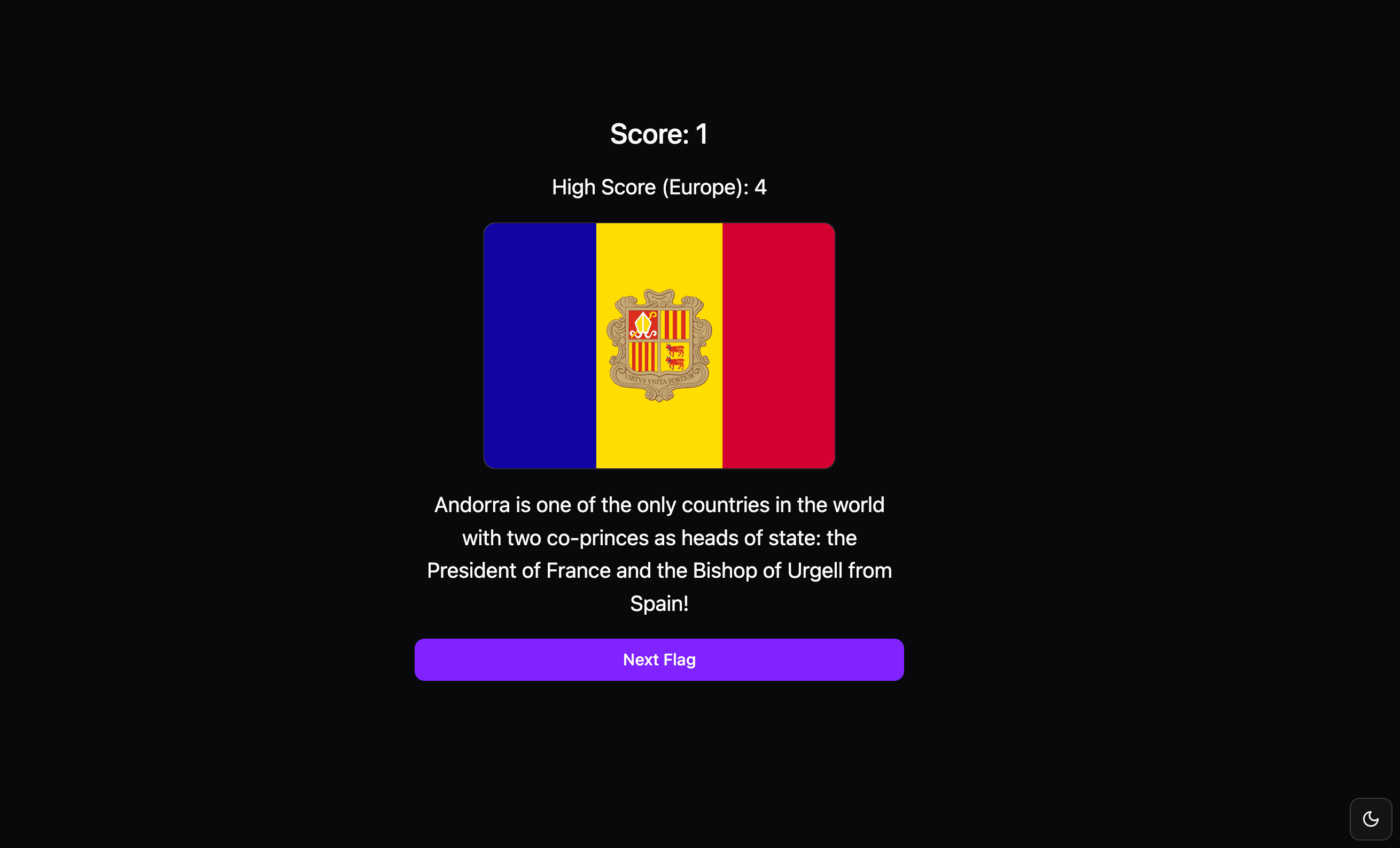 Screenshot displaying the Flag Guesser project.